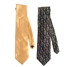 Set of 2 Covington Men&#39;s Necktie Black Yellow Gold Stripe Box Pattern Silk Tie - £10.12 GBP