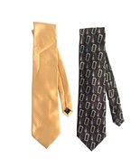 Set of 2 Covington Men&#39;s Necktie Black Yellow Gold Stripe Box Pattern Si... - £10.09 GBP