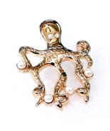 Octopus Squid Gold-Toned Metal Lapel Pin - Crystal Faux Pearl Accented - €7,74 EUR