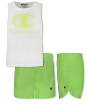 Champion Little Kid Girls C Script Tank and Woven Shorts Set of 2,White/Lime,2T - $19.80