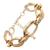 Bracelet Gold -Tone Oval Chain Link  With  Rhinestones - £9.61 GBP