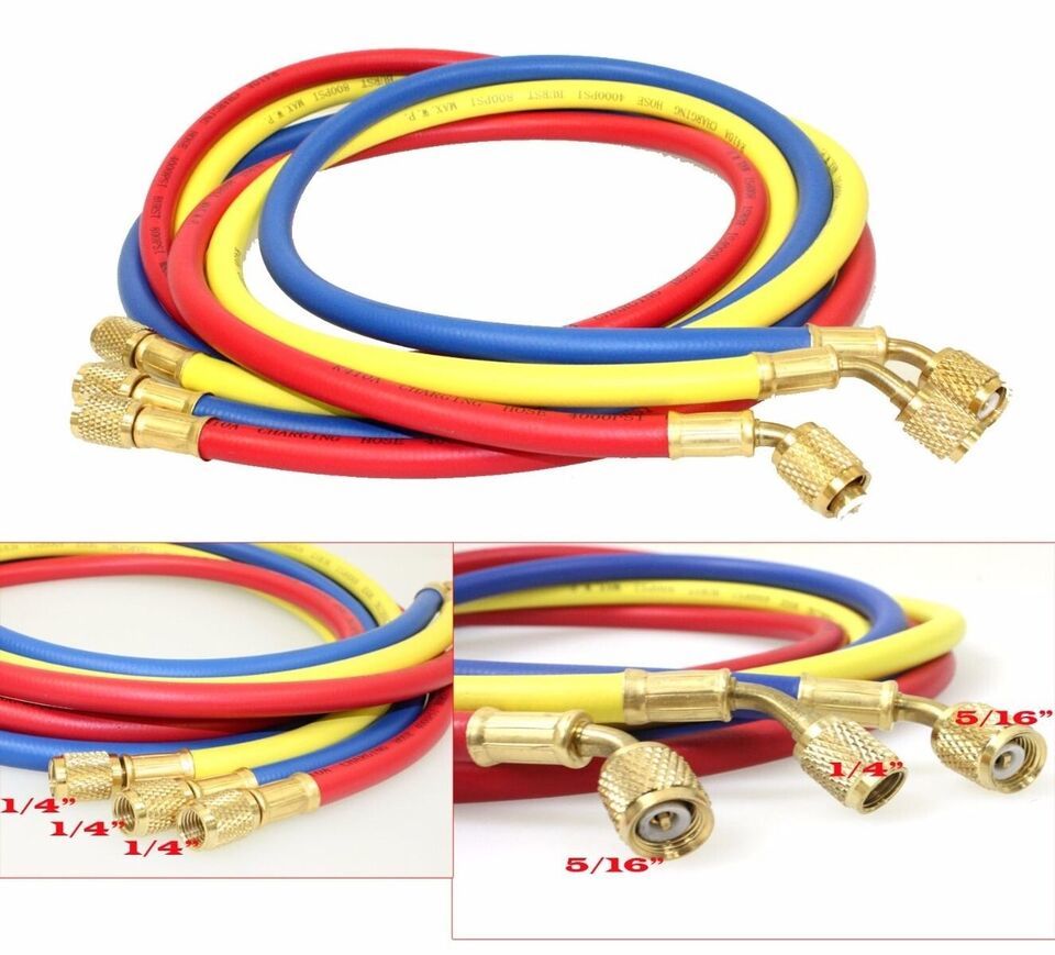 3pc 60&quot; HVAC 1/4&quot;, 5/16&quot; SAE 800 PSI Charging Hoses HVAC 4 R410a Mini Sp... - $26.17