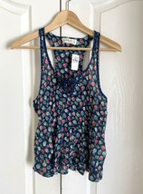 Abercrombie &amp; Fitch Women Tank Top Navy Floral Racerback Peplum Tie Neck... - £19.03 GBP