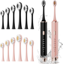 Black &amp; Pink Electric Toothbrush for Adults, 2 Pack Toothbrush，Usb Recha... - $23.99