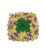 Vintage Flower Crocheted Potholder 6.5” Yellow Purple Green Ombre 3D Cot... - £9.16 GBP