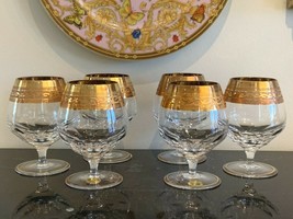Alfonz Kasak Czech Republic Gold Encrusted Brandy Glasses Set of 6 - $147.51