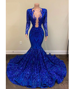 Sparkly Royal Blue Sequin Prom Dresses Mermaid Long Gala Dress for Black... - £153.47 GBP