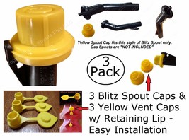 6pcs Total New Combo Pk 3 Blitz Yellow Spout Caps +3 Yellow Gas Can Vent Caps - £7.58 GBP