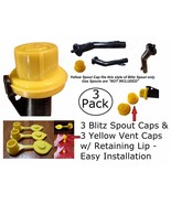 6pcs total NEW Combo Pk 3 BLITZ Yellow Spout Caps +3 YELLOW GAS CAN VENT... - £7.46 GBP