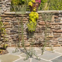 Zaer Ltd. Set of 3 Standing Iron Pedestal Plant Stands (Antique White) - £207.18 GBP