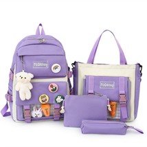 TRAVEASY 2023 New 4 Pcs Sets Women High School Bags Nylon Kawaii Women Backpack  - £64.97 GBP