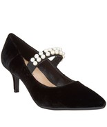 Isaac Mizrahi Live! Velvet Pumps with Faux Pearl Strap in Black 5 M - £53.63 GBP