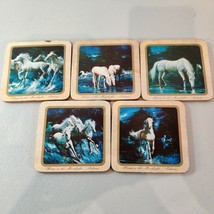 (5) VTG 3.75x3.75&quot; White Horses In The Moonlight Palmer Drink Table Coas... - $186.16 MXN