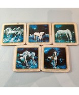 (5) VTG 3.75x3.75&quot; White Horses In The Moonlight Palmer Drink Table Coas... - $9.89