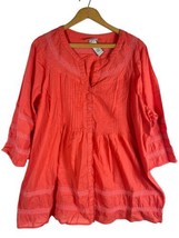 Catherines 1X Tunic Blouse Top Shirt Coral Burnt Orange 3/4 Sleeve Croch... - $37.22