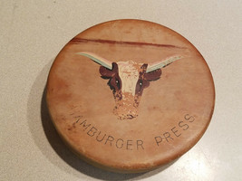 VINTAGE WOOD HAMBURGER PRESS MADE IN JAPAN w/ BULL PAINTED GRAPHIC - $9.85