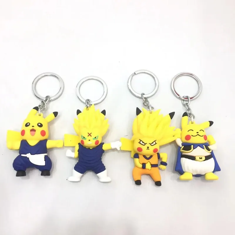 Pokemon Pikachu Cosplay Dragon Ball Z Goku Keychain Silicone 3D Anime Figure Key - £9.50 GBP