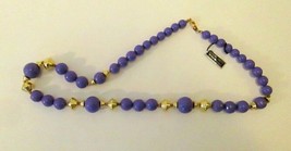 Vintage Purple Lucite &amp; Gold Tone Bead 24&quot; Necklace NOS - £12.50 GBP