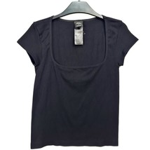 Urban Outfitters - NEW - Black Short-Sleeve Square Neck Crop T-Shirt - Large - £12.05 GBP