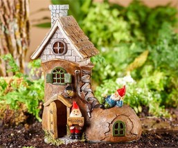 Solar Gnome Boot House Shaped 10.4" High with 2 Gnomes Windows Door Poly Resin image 2