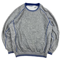 Vintage 80s Raglan Sweatshirt Warm Up Sportswear Banded Ringer Blue Trim USA - £23.36 GBP