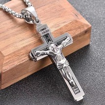 Silver Jesus Christ Crucifix Cross Pendant Catholic Necklace Chain 24&quot; Men Women - £13.33 GBP