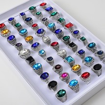 Wholesale 50pcs/lots Vintage Metal Glass Stone Rings For Mens Women Jewelry Gift - $51.51