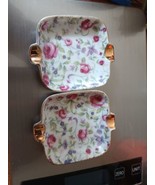 2 Vintage Porcelain Hand Painted Mini Ashtrays with Roses and Gold A5 - £5.64 GBP