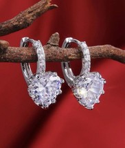 silver earrings - drop dangle hoop  - cubic zirconia crystal earrings - £11.52 GBP