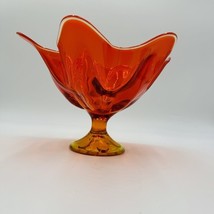Viking Art Glass MCM Footed Amberina Orange Compote Epic 6 Petals Bowl 7... - $58.50