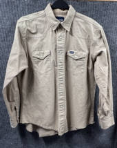 VTG Wrangler Pearl Snap Shirt Mens XL Tan Brushpopper Western Denim Work Stains - £37.80 GBP