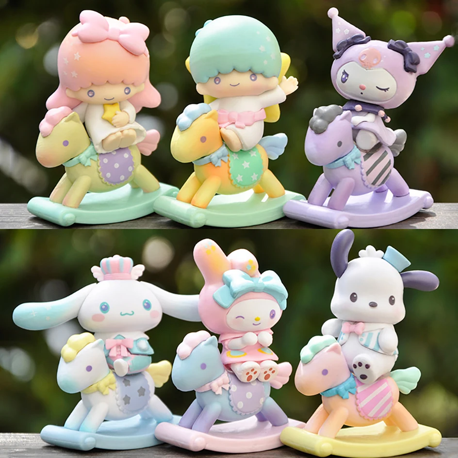 New 6Pcs/Set Sanrio Figure Rocking Horse Series Anime Cartoon Doll Model Toy - £23.92 GBP