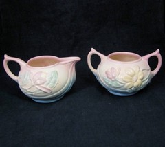 Vintage Hull Art Sugar and Creamer Pastel Pink Pottery Magnolia Flower  MCM USA - £15.48 GBP