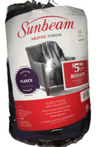 Sunbeam Fleece Heated Throw Blue/Black Electric Blanket Heat Warm Soft NWT - $34.53
