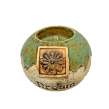 Vintage Ceramic Tealight Votive Candle Holder Dream Green Drip Glaze Bro... - £12.19 GBP