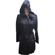 Acropolis Fashion Women&#39;s Black Hooded Trench Coat Belted Waterproof Jacket - $60.39