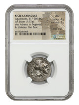 Ancient Greek: Agathocles (317-289) BC AR Stater NGC AU (Sicily, Syracuse) - £4,406.50 GBP