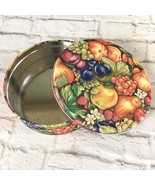 Round Tin Lid 6 1/2” Fresh Fruits Grapes Apples Plums Peaches Raspberrie... - $125.44 MXN