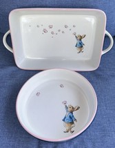 Peter Rabbit Ceramic Lasagna Casserole Pan Cake Dish Round Baker Pink Trim New - £63.25 GBP