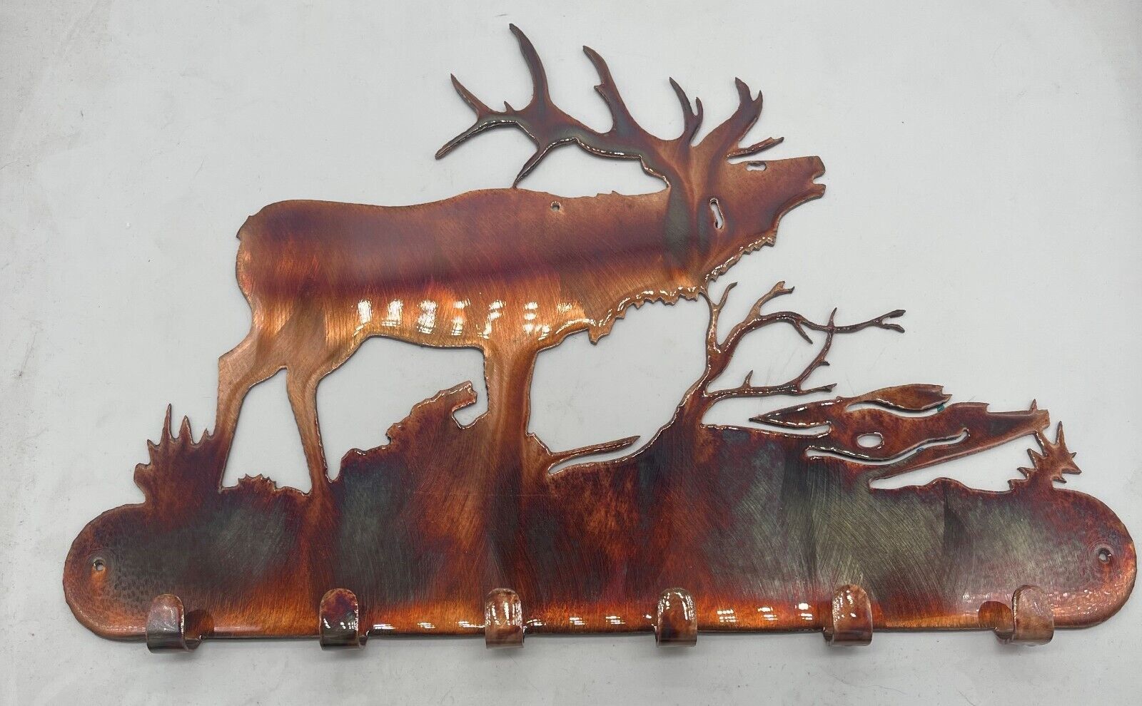 Elk in the Woods Key Rack 12" x 8" Copper and Bronzed Plated - $30.39
