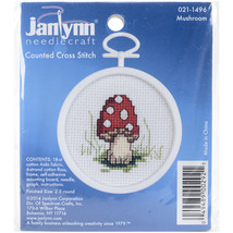 Janlynn Mini Counted Cross Stitch Kit 2.5&quot; Round Mushroom (18 Count) - £8.75 GBP