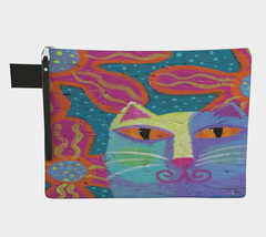 Original Abstract Cat Painting on Canvas Wristlet Clutch Purse Carry All Pouch - £35.59 GBP