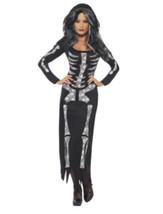 Adulte FEMMES Sexy Squelette Bébé OS Long Robe Déguisement Halloween Noir Neuf - £15.79 GBP