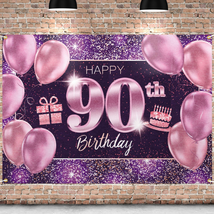 90th Happy Birthday Banner Backdrop Decorations Supplies For Women 4 x 6... - $20.76