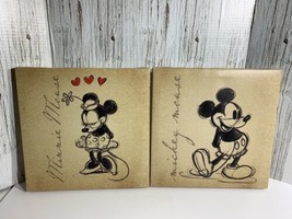 Set of 2 Mickey and Minnie Mouse Canvas Wall Art 11.5 x 11.5 inch - £23.62 GBP