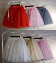A-line Champagne Sparkle Tulle Skirt Women Girl Plus Size Mini Tulle Skirt image 1