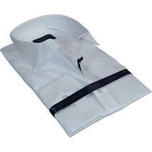 Men 100% Cotton Shirt Manschett Quesste Turkey Slim Fit 6042-07 White Fancy image 3