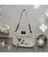 Nicole Miller Floral Embroidered Hand Bag White- Silver Hardware Faux Le... - $38.47 CAD