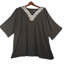 Maggie Barnes Womens Tunic Shirt 3X Black Embroidered 26/28W Blouse Relaxed - £9.85 GBP