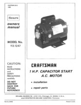 1983 Craftsman 113.1247 1 H.P. Capacitor Start Motor 1983 Instructions - £15.11 GBP